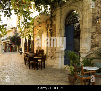 Authentic Greek mood, tranquil atmosphere with traditional kafenion, Panormo, Rethymno region, on the island of Crete, Greece. Stock Photo