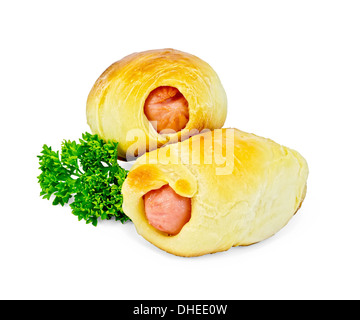 Two sausage rolls, parsley isolated on white background Stock Photo
