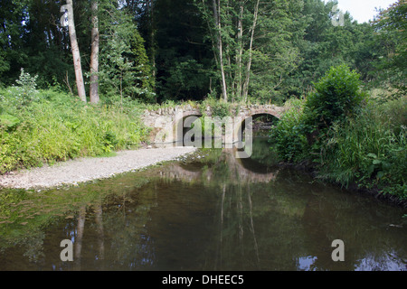 Bridge at the Knapp and Papermill Nature Reserve, near Alfrick, Worcestershire, England Stock Photo