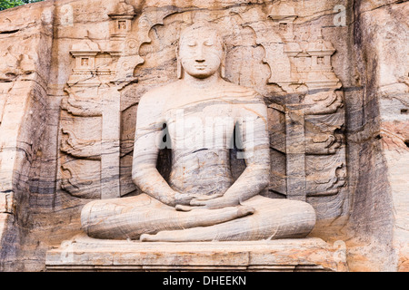 Seated Buddha in meditation, Gal Vihara Rock Temple, Polonnaruwa, UNESCO World Heritage Site, Sri Lanka, Asia Stock Photo