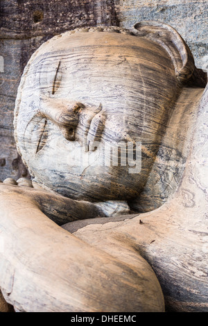 Reclining Buddha in Nirvana at Gal Vihara Rock Temple, Polonnaruwa, UNESCO World Heritage Site, Sri Lanka, Asia Stock Photo