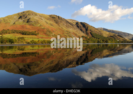 Autumn reflections Buttermere Lake Cumbria Lake District  National Park England UK GB Stock Photo