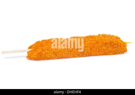 closeup of some raw turkish spiced chicken meat skewers, on a white background Stock Photo