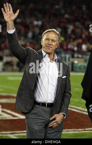 November 7, 2013: Stanford Cardinal great John Elway has his