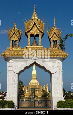 That Luang Stupa, built in 1566 by King Setthathirat, Vientiane, Laos, Indochina, Southeast Asia, Asia Stock Photo