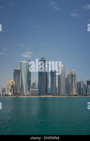 Futuristic skyscrapers in Doha, Qatar, Middle East Stock Photo