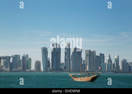 Futuristic skyscrapers in Doha, Qatar, Middle East Stock Photo