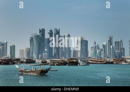 Futuristic skyscrapers in Doha, Qatar, Middle East Stock Photo