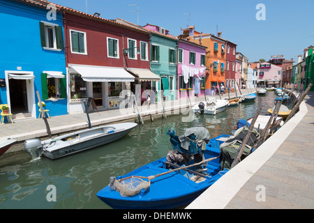 Canal lined with traditional colourful houses in Burano, Venice, UNESCO World Heritage Site, Veneto, Italy, Europe Stock Photo