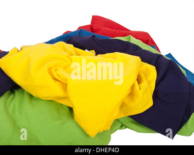 pile of crumpled colorful t shirts Stock Photo