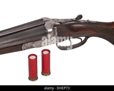 two shells and double barrel shotgun Stock Photo