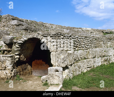 Italy. Paestum. Walls of Roman Amphitheater. 1st century B.C.. Campania. Southern Italy. Stock Photo