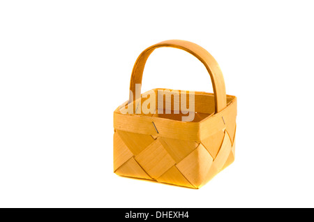 wooden basket woven of birch bark isolated on a white background Stock Photo