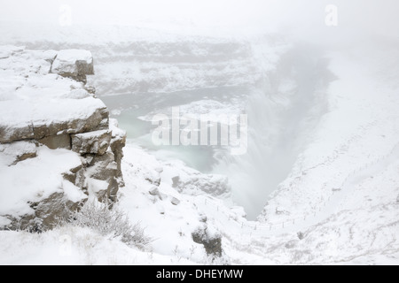 View on the Gulfoss waterfal in Iceland during winter. Stock Photo