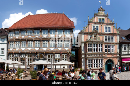 The Dempterhaus or Leisthaus and the Stiftsherrenhaus, Weser Renaissance style, Museum, Hameln, Lower Saxony, Germany, Europe Stock Photo