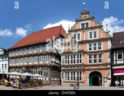 The Dempterhaus or Leisthaus and the Stiftsherrenhaus, Weser Renaissance style, Museum, Hameln, Lower Saxony, Germany Stock Photo