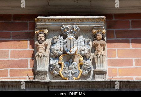 coat of arms of Gerd Leist, The Dempterhaus or Leisthaus, 1607, Weser Renaissance style, Museum, Hameln, Lower Saxony, Germany, Stock Photo