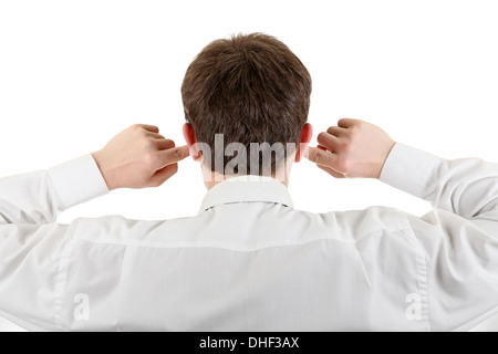 Man With Closed Ears Stock Photo