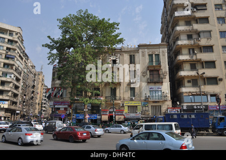 Cars and buildings on Tahrir Square in downtown, Cairo, Egypt. Stock Photo