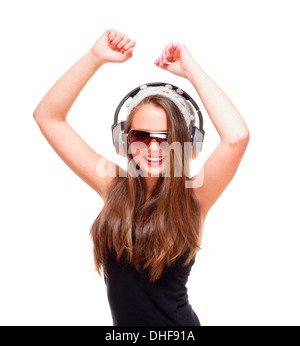 Portrait of a Teenage Girl with Sunglasses and Headphones Stock Photo