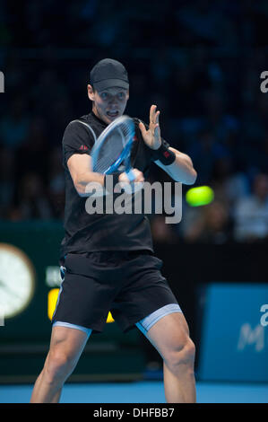 8.11.13, The O2, London, UK. Tomas Berdych (CZE) in action at the Barclays ATP World Tour Finals during the match with Rafael Nadal (ESP), Nadal wins 6-4 1-6 6-3 Stock Photo