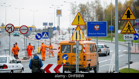 Poland introduced temporary border controls in frame of Schengen area. Reason for doing so is to increase security during UN conference on climate change which will take place in Warsaw, Poland from November 11 till November 22. Border crossing Czech republic / Poland, Nachod / Beloves is pictured on November 8, 2013. (CTK Photo/David Tanecek) Stock Photo