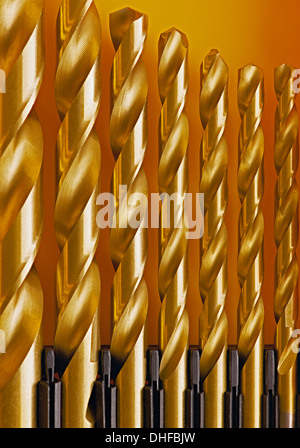 Various sizes of wood cutting drill bits up close. Stock Photo