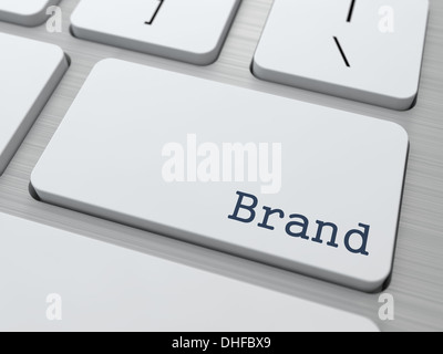 White Keyboard with Brand Button. Stock Photo