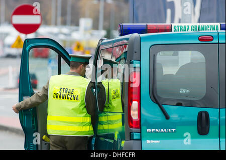 Poland introduced temporary border controls in frame of Schengen area. Reason for doing so is to increase security during UN conference on climate change which will take place in Warsaw, Poland from November 11 till November 22. Border crossing Czech republic / Poland, Nachod / Beloves is pictured on November 8, 2013. (CTK Photo/David Tanecek) Stock Photo