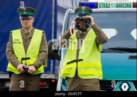 Poland introduced temporary border controls in frame of Schengen area. Reason for doing so is to increase security during UN conference on climate change which will take place in Warsaw, Poland from November 11 till November 22. Border crossing Czech republic / Poland, Nachod / Beloves is pictured on November 8, 2013. (CTK Photo/David Tanecek) Stock Photo