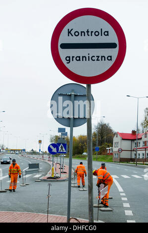 Poland introduced temporary border controls in frame of Schengen area. Reason for doing so is to increase security during UN conference on climate change which will take place in Warsaw, Poland from November 11 till November 22. Border crossing Czech republic / Poland, Nachod / Beloves is pictured on November 8, 2013. (CTK Photo/David Tanecek) Stock Photo