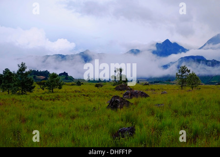 Early morning fog covers Volcan Baru in Chiriqui province Republic of Panama Stock Photo