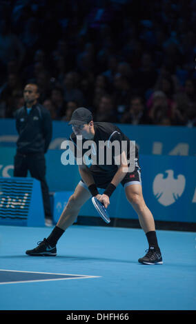 London, UK . 08th Nov, 2013. The O2, London, UK. Tomas Berdych (CZE) in action at the Barclays ATP World Tour Finals during the match with Rafael Nadal (ESP), Nadal wins 6-4 1-6 6-3 © Malcolm Park editorial/Alamy Live News Stock Photo