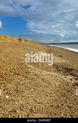 Evidence of severe erosion of the spit at Hurst, Milford-on-Sea caused by an autumn storm Stock Photo