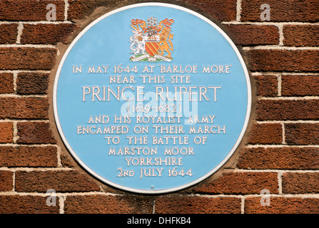 Blue plaque commemorating Prince Rupert, on Didsbury Library, Wilmslow Road, Didsbury, Manchester, England, UK. Stock Photo