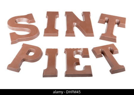 Chocolate letters making the word 'Sint'  and 'Piet' for a traditional Dutch children's party in december Stock Photo