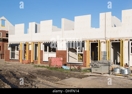 Building family houses with sand-lime bricks at a construction site Stock Photo