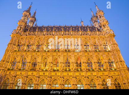 Leuven - Gothic town hall in evening dusk Stock Photo