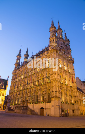 Leuven - Gothic town hall in evening dusk Stock Photo