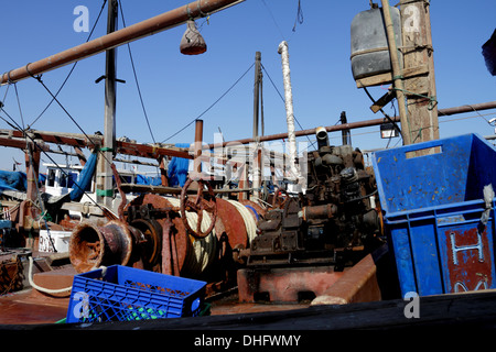 Deck of a fishing dhow at harbour in Bahrain Stock Photo