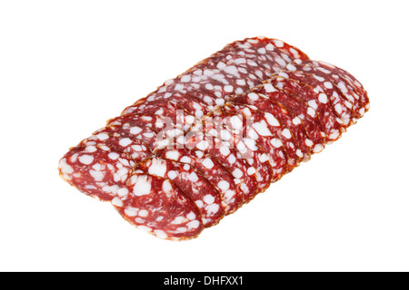 Cutting sausage isolated on white background Stock Photo