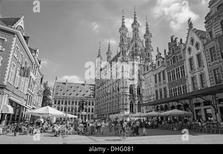 LEUVEN - SEPTEMBER 3: Gothic town hall and square from north-west on Sepetember 3, 2013 in Leuven, Belgium. Stock Photo