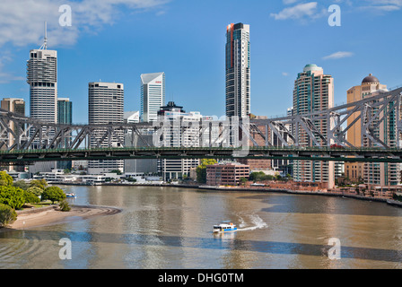 Australia, Queensland, Brisbane, view of Story Bridge and the city skyline with Brisbane River Stock Photo