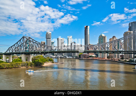 Australia, Queensland, Brisbane, view of Story Bridge and the city skyline with Brisbane River Stock Photo