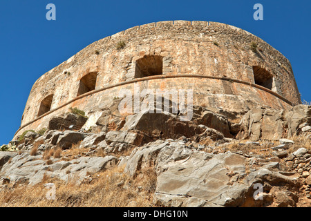 A view of the Venetian fortifications on the island of Spinalonga, Elounda, Crete, Greece. Stock Photo
