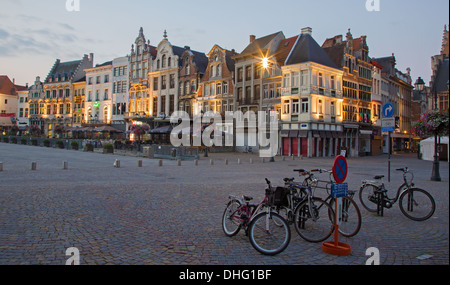 MECHELEN - SEPTEMBER 4: Grote markt in evenig dusk on September 4, 2013 in Mechelen, Belgium. Stock Photo