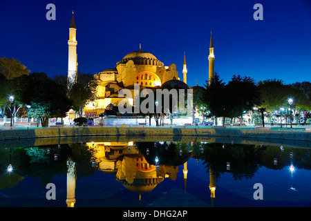 Hagia Sophia reflected in pool, Istanbul,Turkey Stock Photo