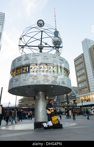 The Weltzeituhr (Worldtime Clock) at Alexanderplatz in Berlin Stock Photo