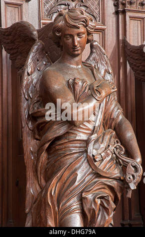 ANTWERP, BELGIUM - SEPTEMBER 5: Carved angel in St. Charles Borromeo church on September 5, 2013 in Antwerp, Belgium Stock Photo