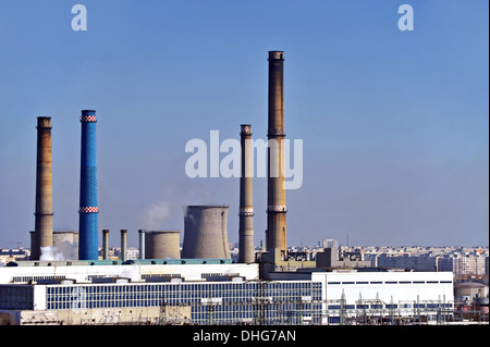 A thermoelectric power station with smoking chimneys Stock Photo